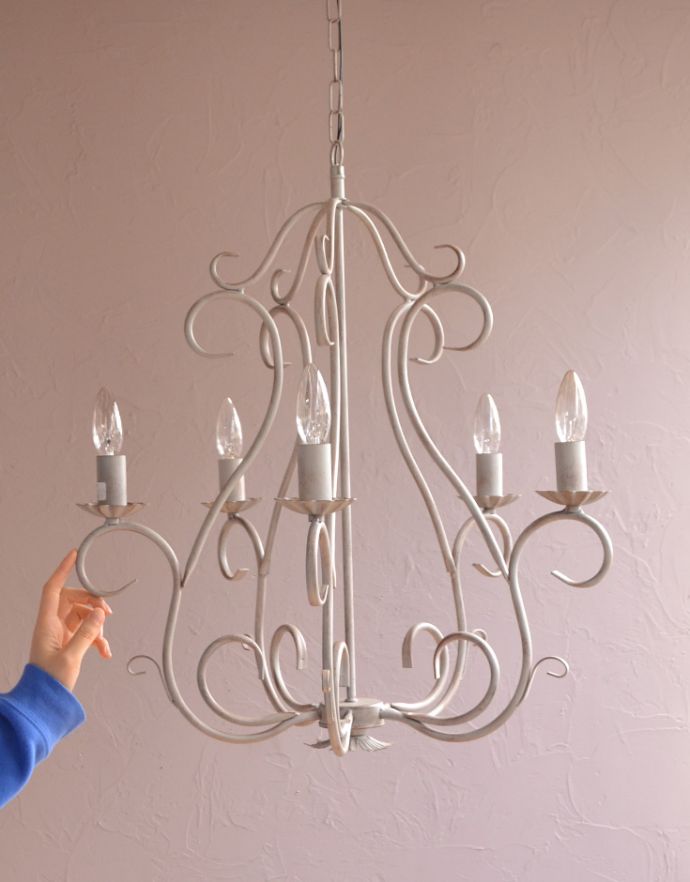 コントワールドファミーユ　照明・ライティング　コントワール・ドゥ・ファミーユの5灯シャンデリア（ブロカント）。植物の蔦を思わせる様な曲線美しいデザインです。(cf-691)