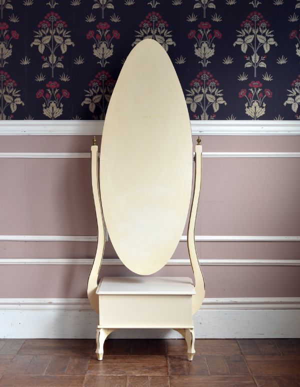 アンティーク家具 フランスのアンティーク引き出し付きスタンドミラー(姿見)。後ろも綺麗にペイントされています。(d-1003-f)