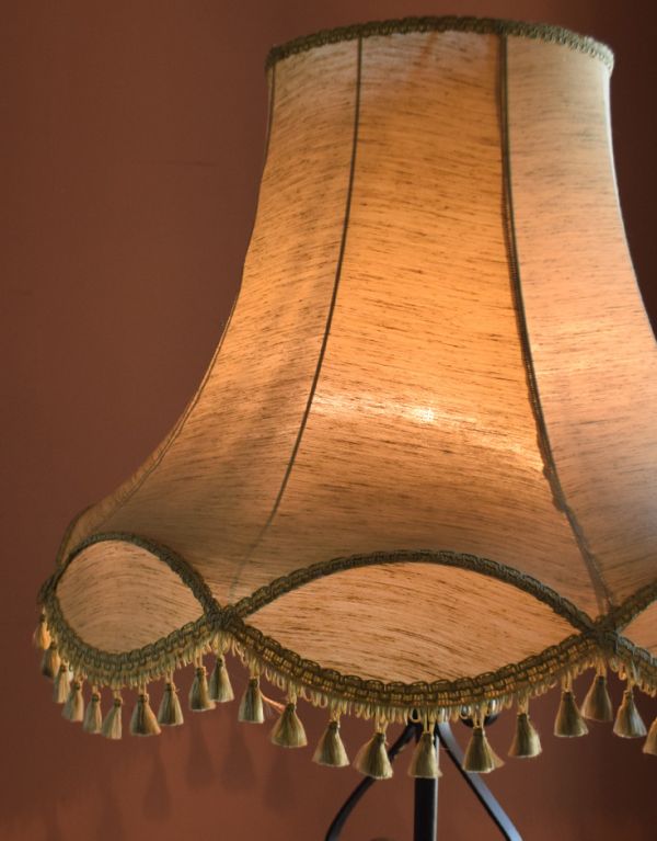 スタンドライト　照明・ライティング　フランス輸入のアンティーク照明、フリンジシェードのアイアンフロアランプ。ほんのりした灯る光は心が落ち着きます。(d-1098-f)