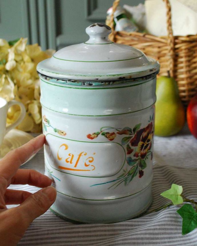 アンティーク 陶磁器の雑貨 アンティーク雑貨 1930年代のアンティーク キャニスター(CAFE)。リビングやパントリー、もちろんキッチンでも収納ボックスとしても大活躍してくれます!。(d-1151-z)