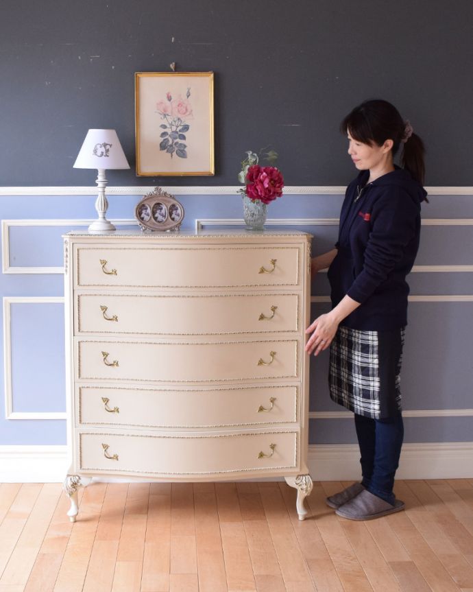 フレンチスタイルの5段チェスト、ヨーロッパのアンティーク家具(d