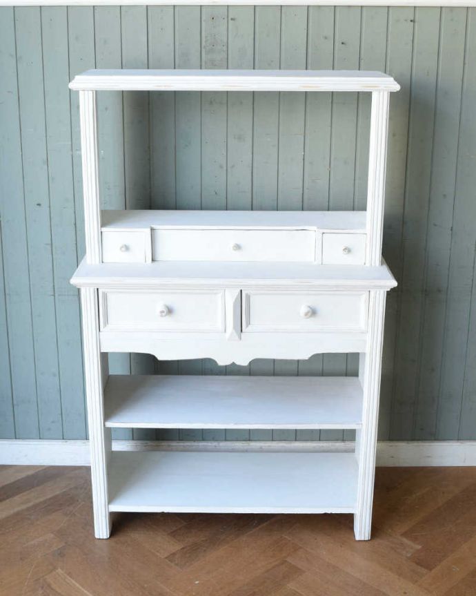 アンティークのキャビネット　アンティーク家具　ペイント仕上げのお洒落なブックシェルフ、フランスのアンティーク家具（キャビネット）。キレイにお直ししました。(d-1309-f)