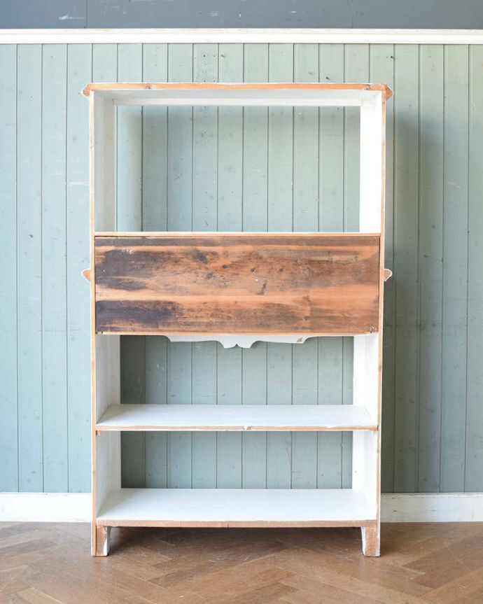 アンティークのキャビネット　アンティーク家具　ペイント仕上げのお洒落なブックシェルフ、フランスのアンティーク家具（キャビネット）。後ろからも見て下さい。(d-1309-f)