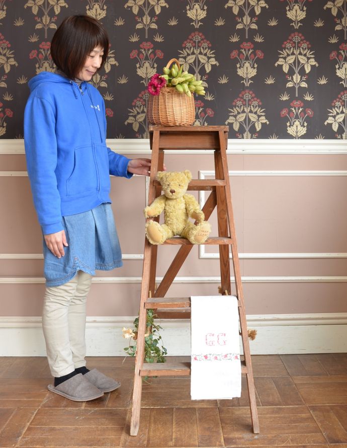 めずらしい家具 アンティーク家具 アンティークの家具、ディスプレイにピッタリのシンプルなステップラダー(脚立)。足場は5段あります。(d-834-z-2)