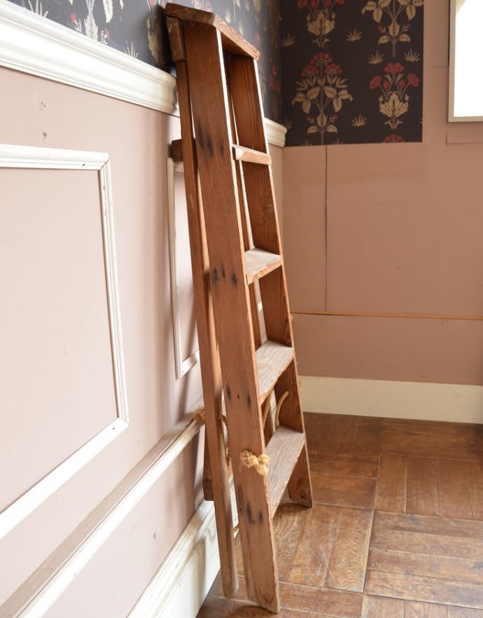 めずらしい家具 アンティーク家具 アンティークの家具、ディスプレイにピッタリのシンプルなステップラダー(脚立)。使わないときはこのように収納して、コンパクトに!【 閉じた状態 】幅47×奥行24×高さ127cm。(d-834-z-2)