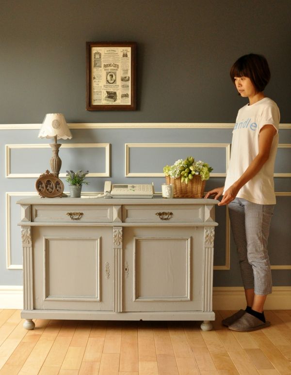 アンティークのキャビネット　アンティーク家具　フランスのアンティークペイント家具、色の素敵なキャビネット。リビングの電話台にもオススメです。(d-988-f-1)