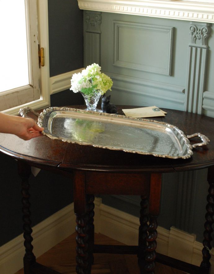 英国の銀雑貨、ONEIDAのアンティークシルバー、長方形サルヴァ（銀盆