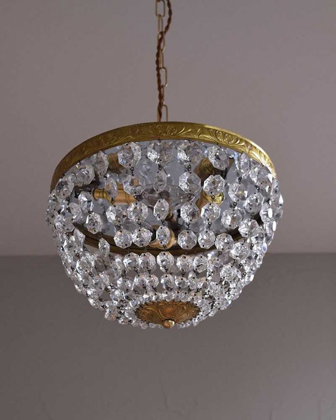 シャンデリア　照明・ライティング　フランス便で到着、３灯タイプのアンティークプチシャンデリア（Ｅ17シャンデリア球付）。オーバーホール済みなので安心してお使い頂けます。(h-321-z)