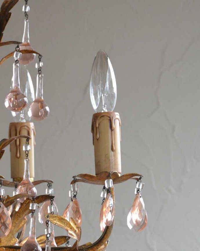 ガラスパーツのシャンデリア 照明・ライティング フランス輸入のアンティークシャンデリア(5灯)(E17シャンデリア球付) 。オーバーホール済みなので安心してお使い頂けます。(h-344-z)