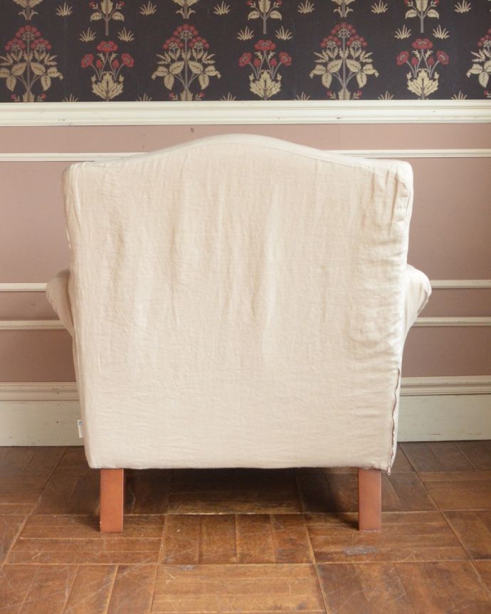 Handleオリジナル　アンティーク風　Handleオリジナルリネンソファ、洋書スタイルのお部屋には１人掛けソファ。後ろから見ても、美しいフォルム。(hos-04-a)