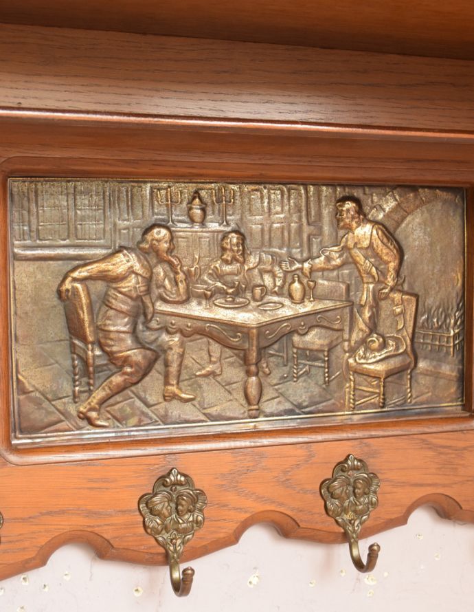 ウォールシェルフ・ウォールハンガー　アンティーク家具　真鍮細工が美しい・・・フランスアンティークのウッドシェルフ。まるで芸術作品のようです。(j-1301-f-1)