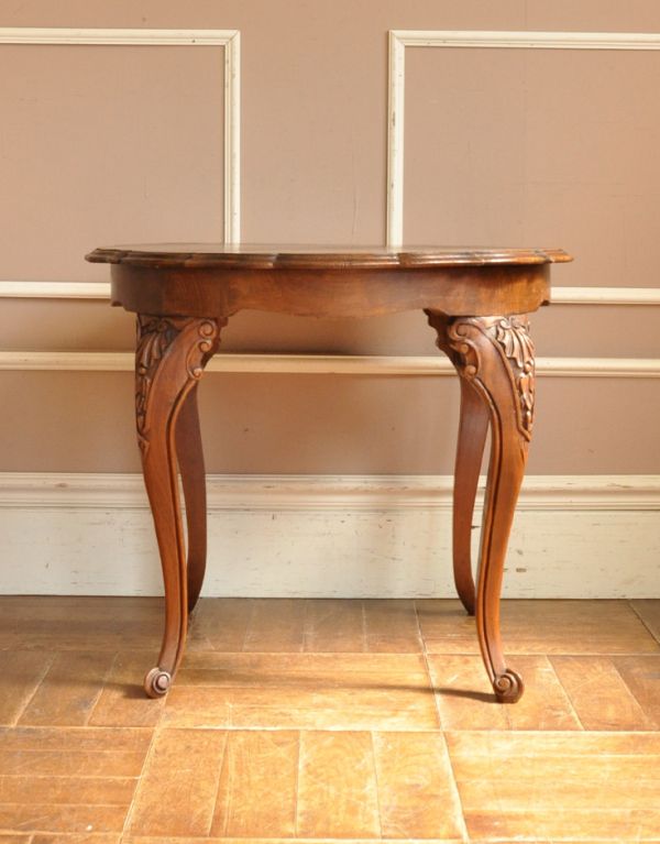 アンティーク家具 フランスのアンティーク家具、猫脚のオケージョナルテーブル(簡易テーブル)。どこでも使える便利なオケージョナルテーブル。(j-1347-f)