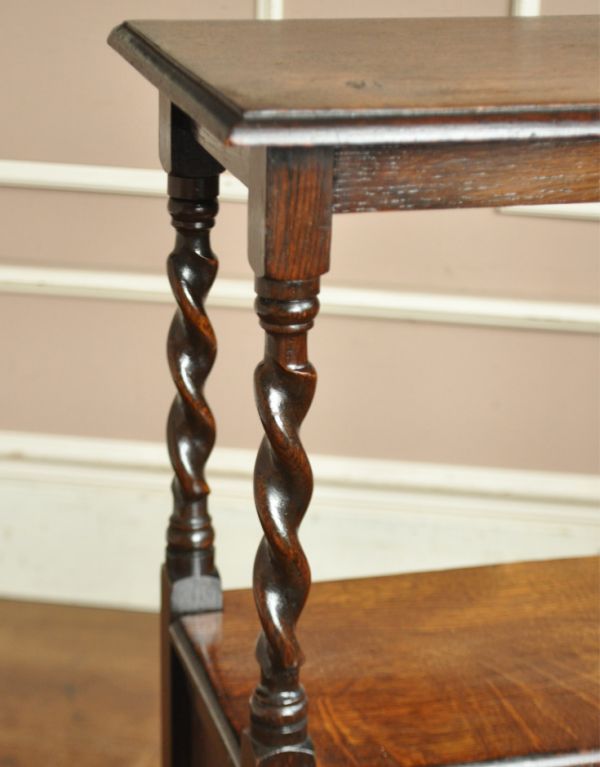 アンティークのキャビネット　アンティーク家具　ツイストデザインを取り入れた英国家具、たっぷり収納のアンティークマガジンラック。流れるような美しいツイスト脚。(j-1477-f)