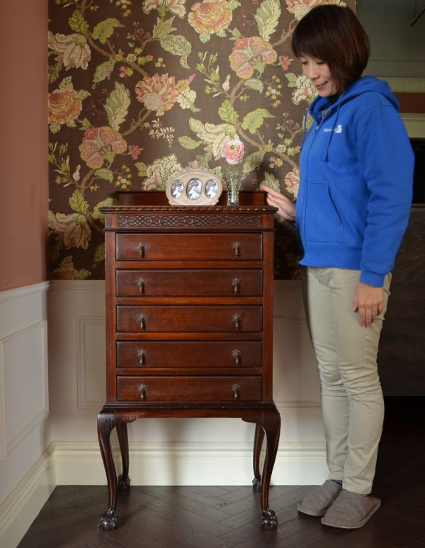 アンティークのキャビネット　アンティーク家具　アンティークの英国家具、マホガニー材を使ったミュージックキャビネット。コンパクトなので、リビング、書斎や寝室で活躍してくれるでしょう。(j-1479-f)