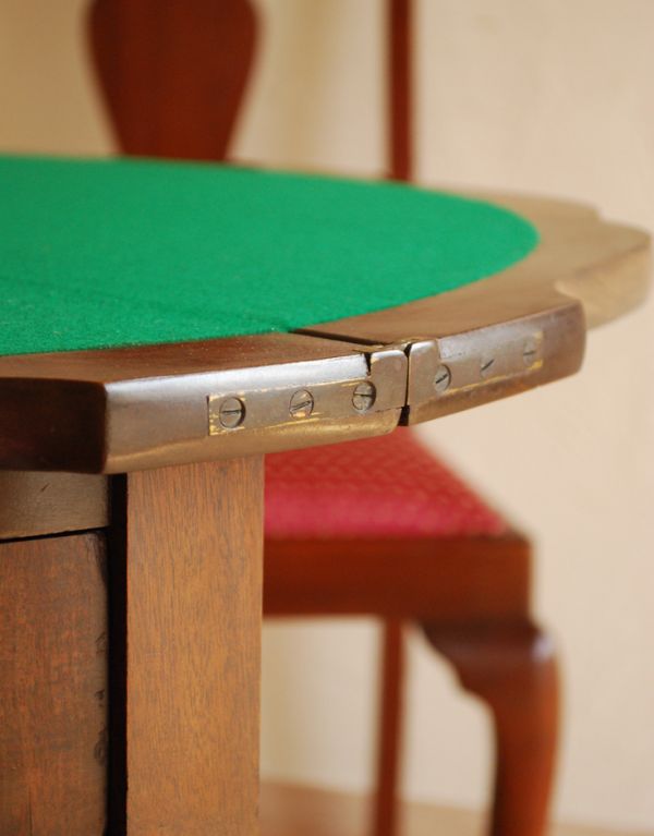 ロイドテーブル　アンティーク家具　英国の素敵なアンティーク家具、コンソール（ゲームテーブル）。つなぎ目はこんな感じ。(j-1510-f)