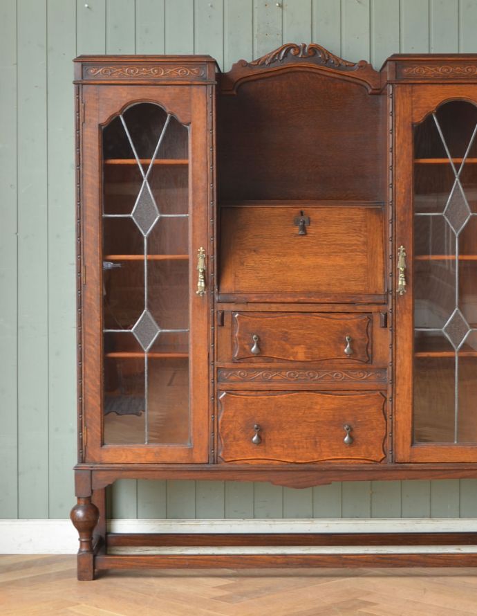 サイドバイサイド　アンティーク家具　イギリスで見つけた便利なアンティーク家具、本棚とデスクが一つになったサイドバイサイド 。多機能なので、忙しい日々を助けてくれます。(j-1654-f)