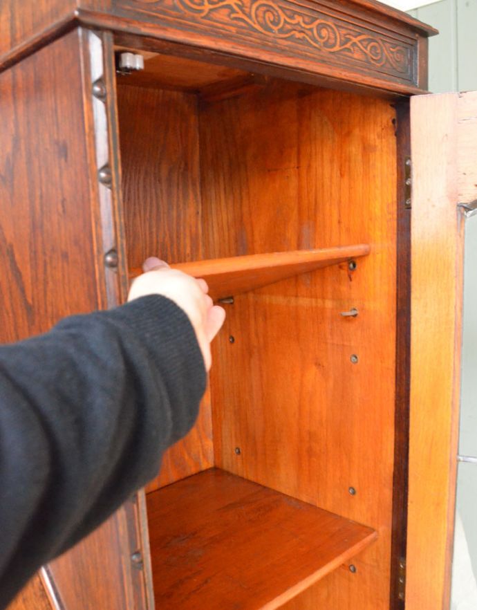 サイドバイサイド　アンティーク家具　イギリスで見つけた便利なアンティーク家具、本棚とデスクが一つになったサイドバイサイド 。ダボ穴が5cmピッチで各3ヶ所あります。(j-1654-f)