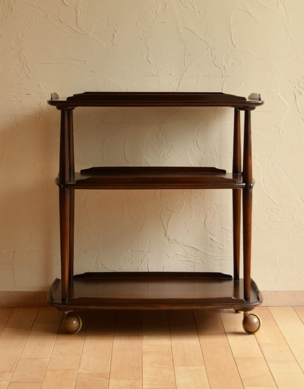 アーコールの家具　アンティーク家具　アーコールのヴィンテージ家具、キャスター付きワゴン（トローリー）。ワゴンと言えば、やっぱりポットやジャー置き場。(k-1009-f)