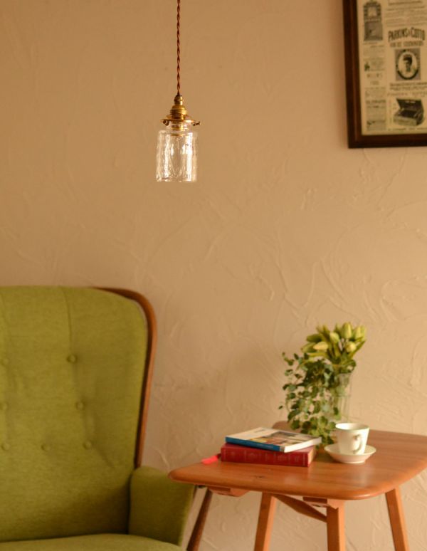 照明・ライティング バブルガラスのアンティークシェード、イギリスペンダントライト。北欧インテリアにもすんなりと馴染むガラスシェードです。(k-1129-z)