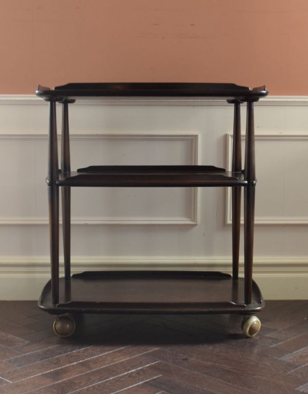 アーコールの家具　アンティーク家具　アーコールのヴィンテージワゴン、キャスター付きトローリー。ワゴンと言えば、やっぱりポットやジャー置き場。(k-1150-f)