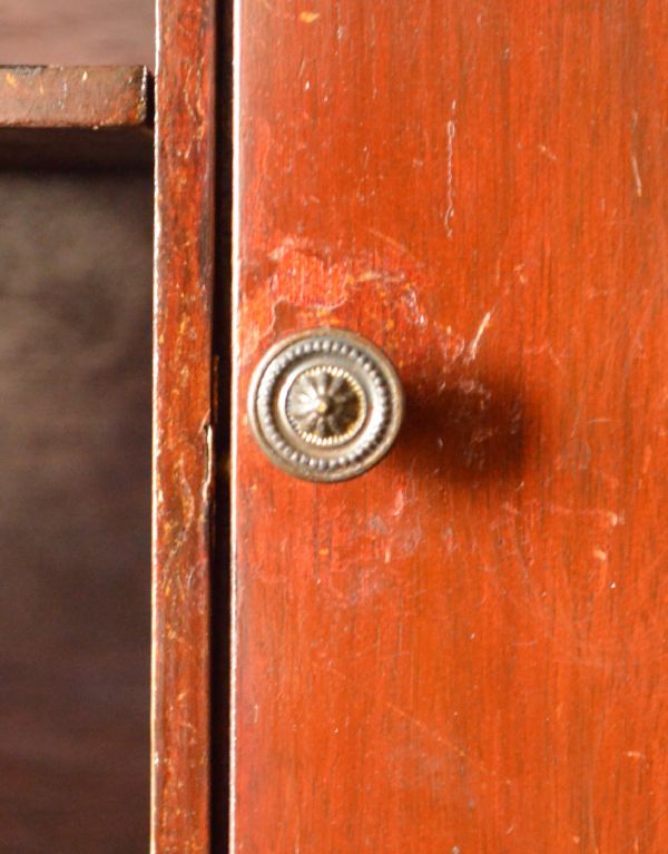 アンティークのキャビネット　アンティーク家具　アンティークのスタッキングブックケース、ビューローキャビネット（デスク）。ガラス戸は真ん丸な取っ手が付いています。(k-1158-f)