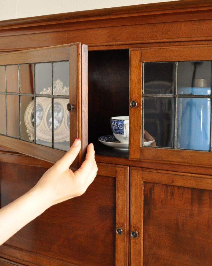 アンティークのキャビネット　アンティーク家具　アンティークのスタッキングブックケース、ビューローキャビネット（デスク）。ガラスも当時のもの。(k-1158-f)