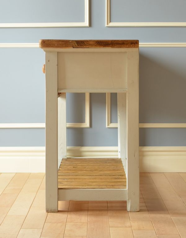 ロイドテーブル　アンティーク家具　引き出しと棚板付きアンティーク家具、イギリスの２トーンコンソールテーブル。サイドから見てもスッキリシンプル。(k-1256k-f)