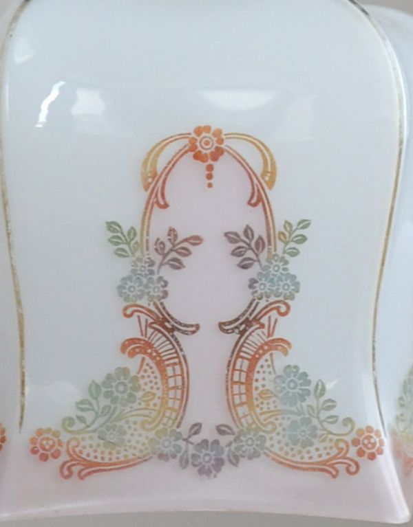 ペンダントライト　照明・ライティング　七色のグラデーションで描かれた美しいアンティークペンダントライト、ミルクガラスシェード。七色のグラデーションがとってもキレイなデザインです。(k-1299-z)