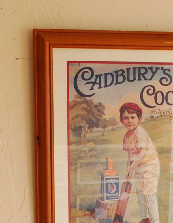 アンティーク その他の雑貨 アンティーク雑貨 壁を彩るアンティーク雑貨、木製フレームの額絵(CADBURY'S COCOA)。フレームは、木製のものが使われています。(k-1348-z)