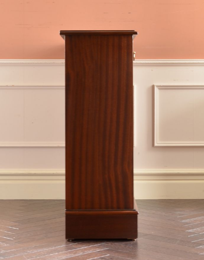 アンティークのキャビネット　アンティーク家具　ハイセンスなアンティークの収納家具、美しいブックシェルフ（本棚）。横から見てもピカピカです。(k-1399-f)