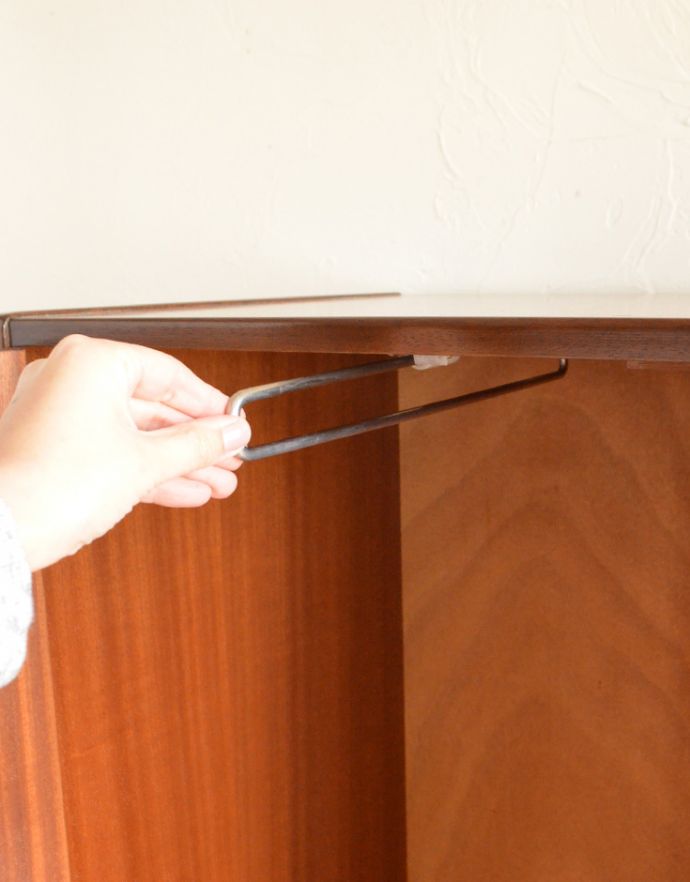 G-PLAN(Gプラン)　アンティーク家具　トラー＆ブラックのヴィンテージ家具、G-ＰＬＡＮのキャビネット（スモールローブ）。ハンガー掛けはこのように前にスライドします。(k-1440-f)