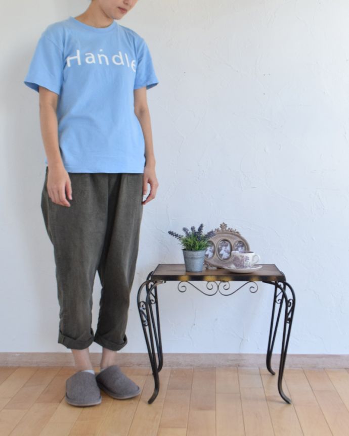 ロイドテーブル　アンティーク家具　フランスで見つけたアンティーク家具、木製天板×アイアン脚がおしゃれなコーヒーテーブル（オケージョナルテーブル）。木の天板とアイアンの異素材のコラボレーションがお部屋をセンスアップさせてくれます。(k-1604-f)