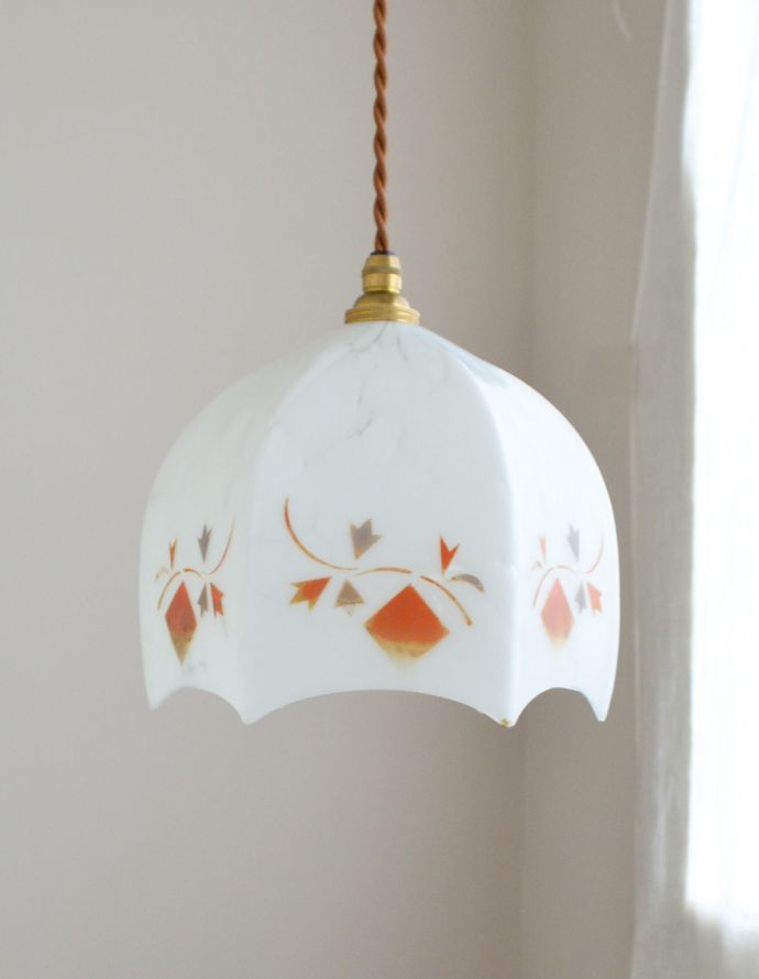 ペンダントライト 照明・ライティング しっとりと大人っぽいデザインのアンティークペンダントライト(天井付け照明)。電気が点いていないときは、絵柄や配色を楽しんで下さいね。(k-1611-z)