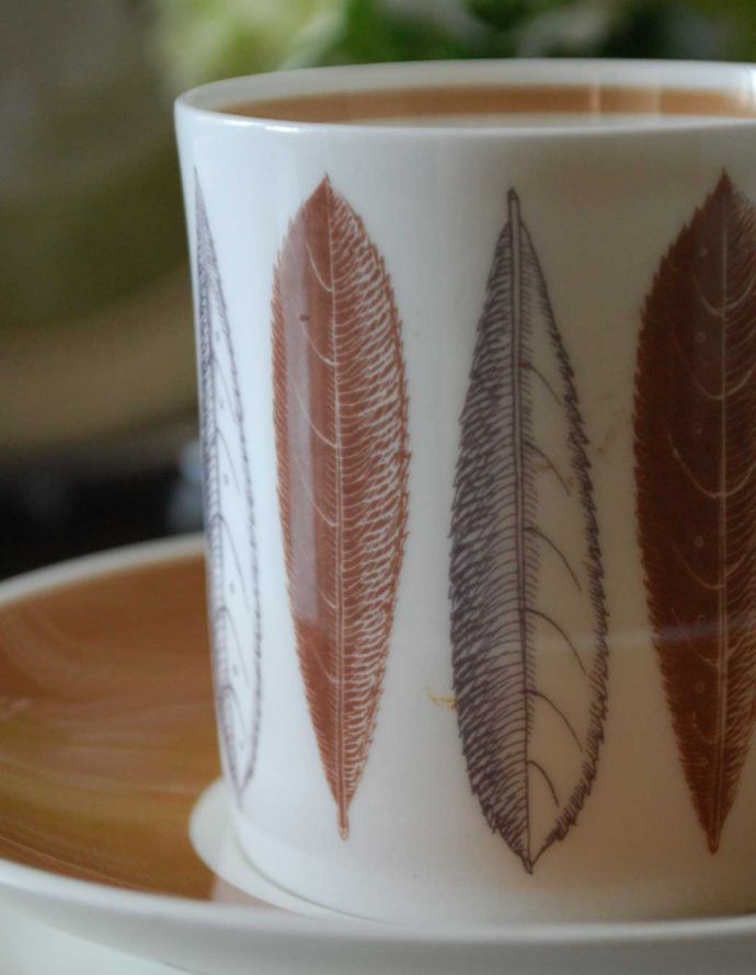 スージークーパー アンティーク雑貨 スージークーパーのハイドパーク、コーヒーカップ&ソーサートリオ(ボーンチャイナ)。綺麗なリーフの絵が描かれています。(k-1678-z)