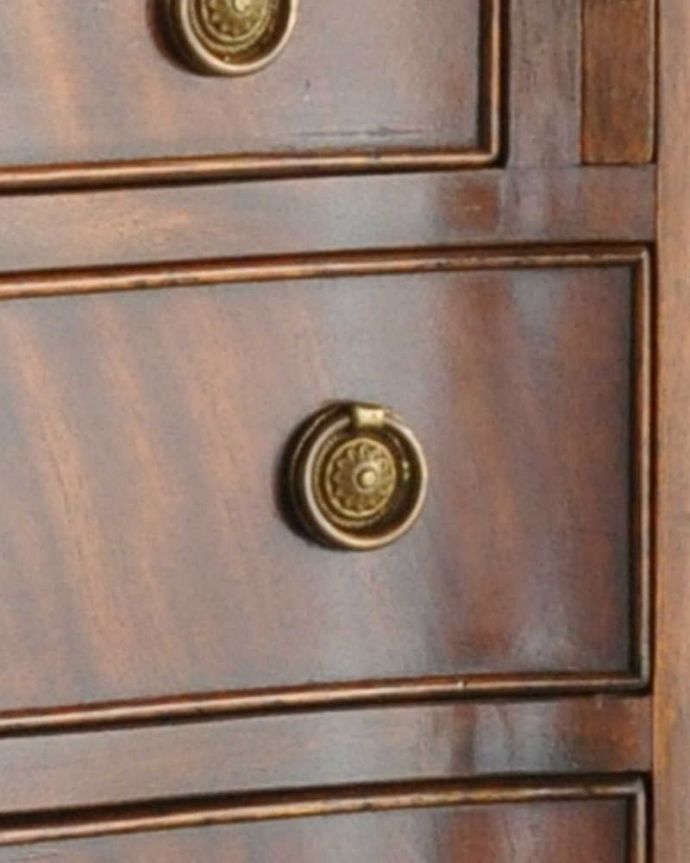 ビューロー　アンティーク家具　英国輸入のアンティーク家具、スリムなビューローブックケース。高級感があるリングの取っ手です。(k-1774-f)