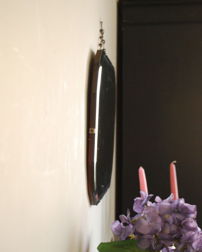 カッティングが美しい英国アンティークの壁掛け鏡、横長のアンティーク