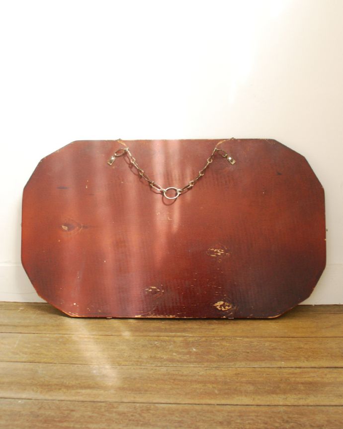 カッティングが美しい英国アンティークの壁掛け鏡、横長のアンティーク