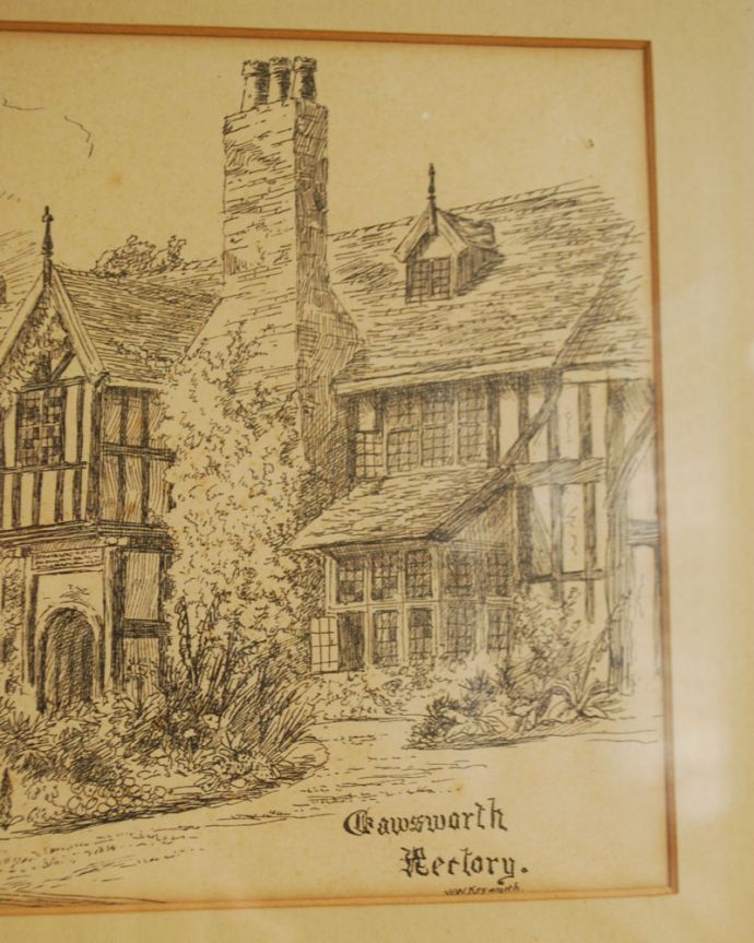 木の雑貨 アンティーク雑貨 壁のインテリアを楽しむアンティークの額絵。作者名も入っています。(k-1796-z)