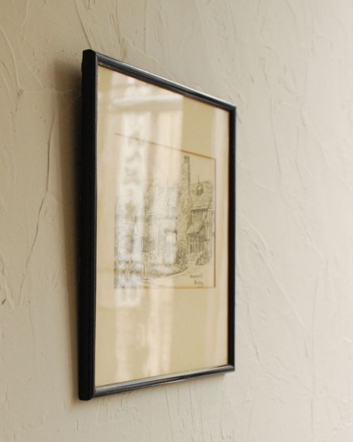 木の雑貨 アンティーク雑貨 壁のインテリアを楽しむアンティークの額絵。横から見るとこんな感じです。(k-1796-z)