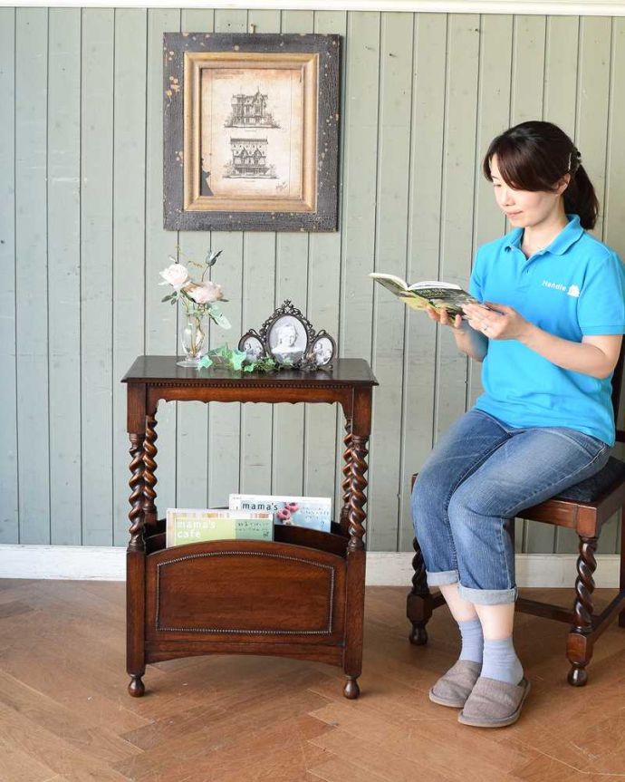 マガジンラック アンティーク家具 英国のアンティーク家具、雑誌や新聞を収納できるマガジンラック(オケージョナルテーブル)。どんな場所でも便利に使える小さなテーブルそもそも「便利に使える」と言う名前のオケージョナルテーブル。(k-1836-f)