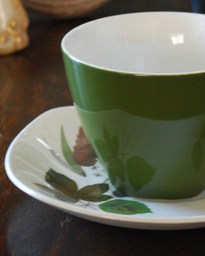 アンティーク 陶磁器の雑貨 アンティーク雑貨 ミッドウィンター社のシックなアンティークカップ&ソーサー(RIVERSIDE)。ナチュラルで大人っぽい色使いです。(k-2019-z)