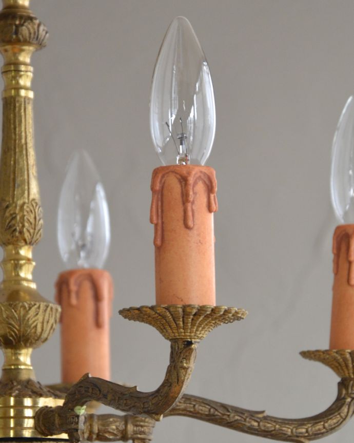 シャンデリア 照明・ライティング 上品な真鍮製シャンデリア、イギリスで見つけたアンティーク照明(5灯)(E17シャンデリア球付)。オーバーホール済みなので安心してお使い頂けます。(k-2059-z)