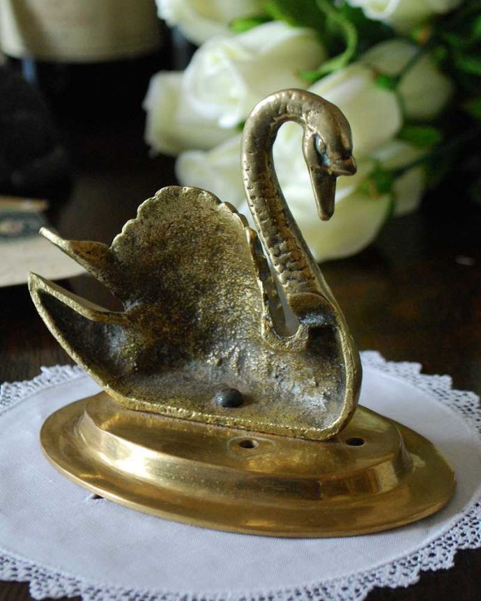 英国輸入のアンティーク雑貨、 真鍮製スワンのオブジェ(k-2114-z