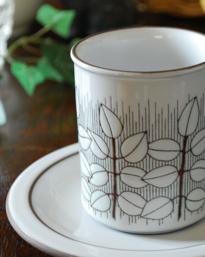 Hornsea（ホーンジー）　アンティーク雑貨　ホーンジー社(HORNSEA)カリスマシリーズ、カップ＆ソーサーセット。北欧風のかわいい植物モチーフが特徴です。(k-2149-z)