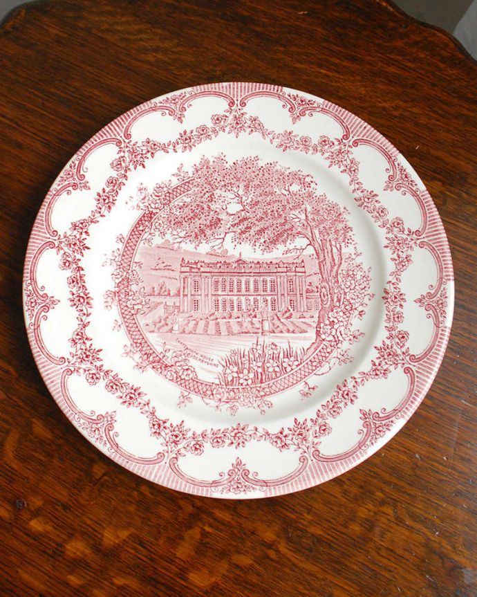 EIT イギリス製 プレート　皿　イギリス　アンティーク　ビンテージ イギリス輸入の風景画がプリントされたアンティークプレート（赤