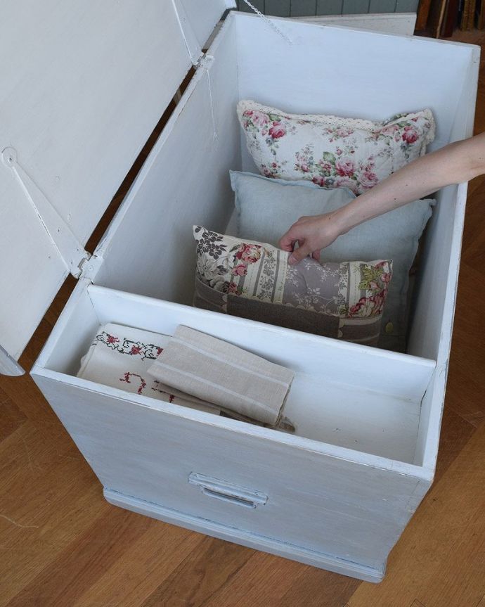 ブランケットボックス・収納ボックス　アンティーク家具　素敵なアンティーク家具、グレー色のブランケットボックス。。(k-892-f-1)