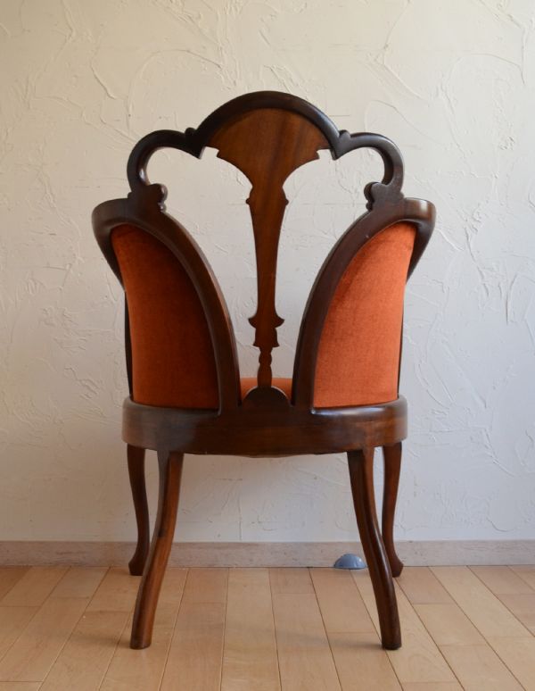 アンティークの1人掛けソファ、テラコッタブラウン色のアームチェア(k