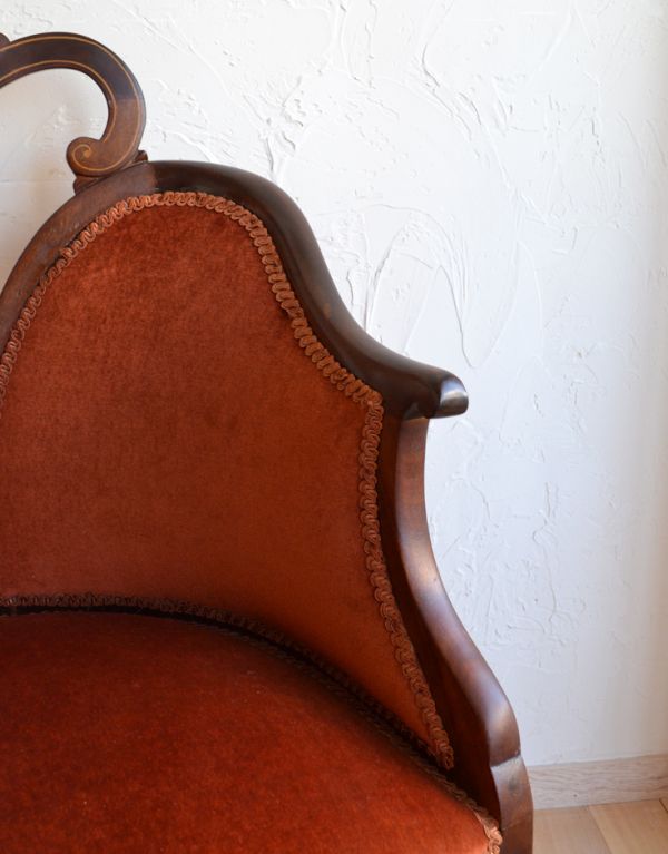 アンティークの1人掛けソファ、テラコッタブラウン色のアームチェア(k