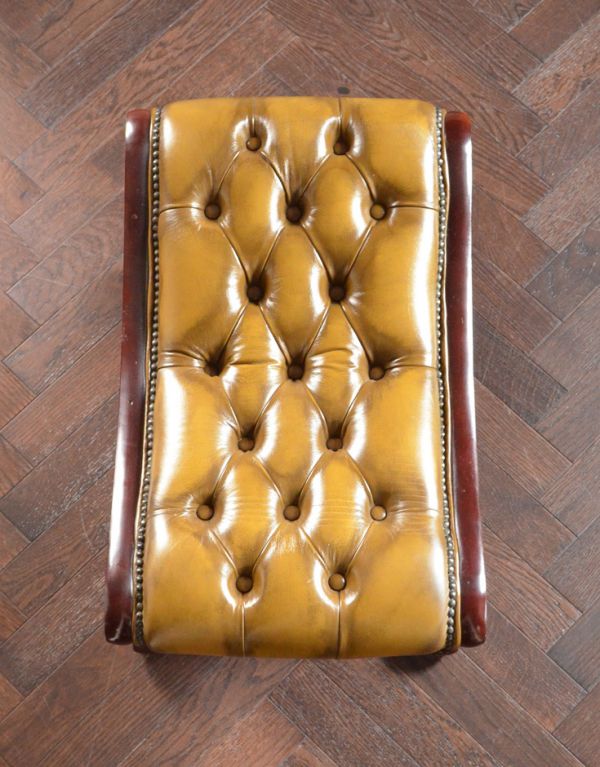 英国アンティークスツール、革張りのオットマン（足置き）(k-932-c