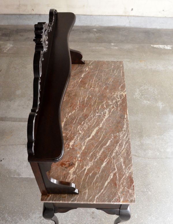 アンティーク家具　美しいアンティークの英国家具、デスクにもなるウォッシュハンドスタンド。天板もキレイな天然大理石が割れずに到着しました。(k-977-f)